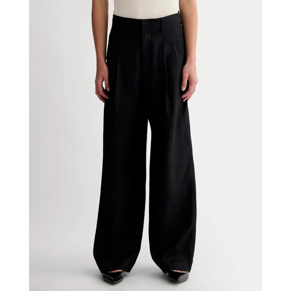 NWT Everlane The Linen Way-High Wide-Leg Drape Pant In Black Size 8